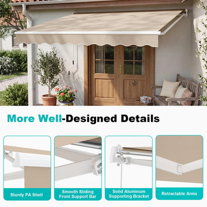 3 x 2.5m Retractable Manual Awning, Anti-UV and Waterproof Garden Patio Canopy