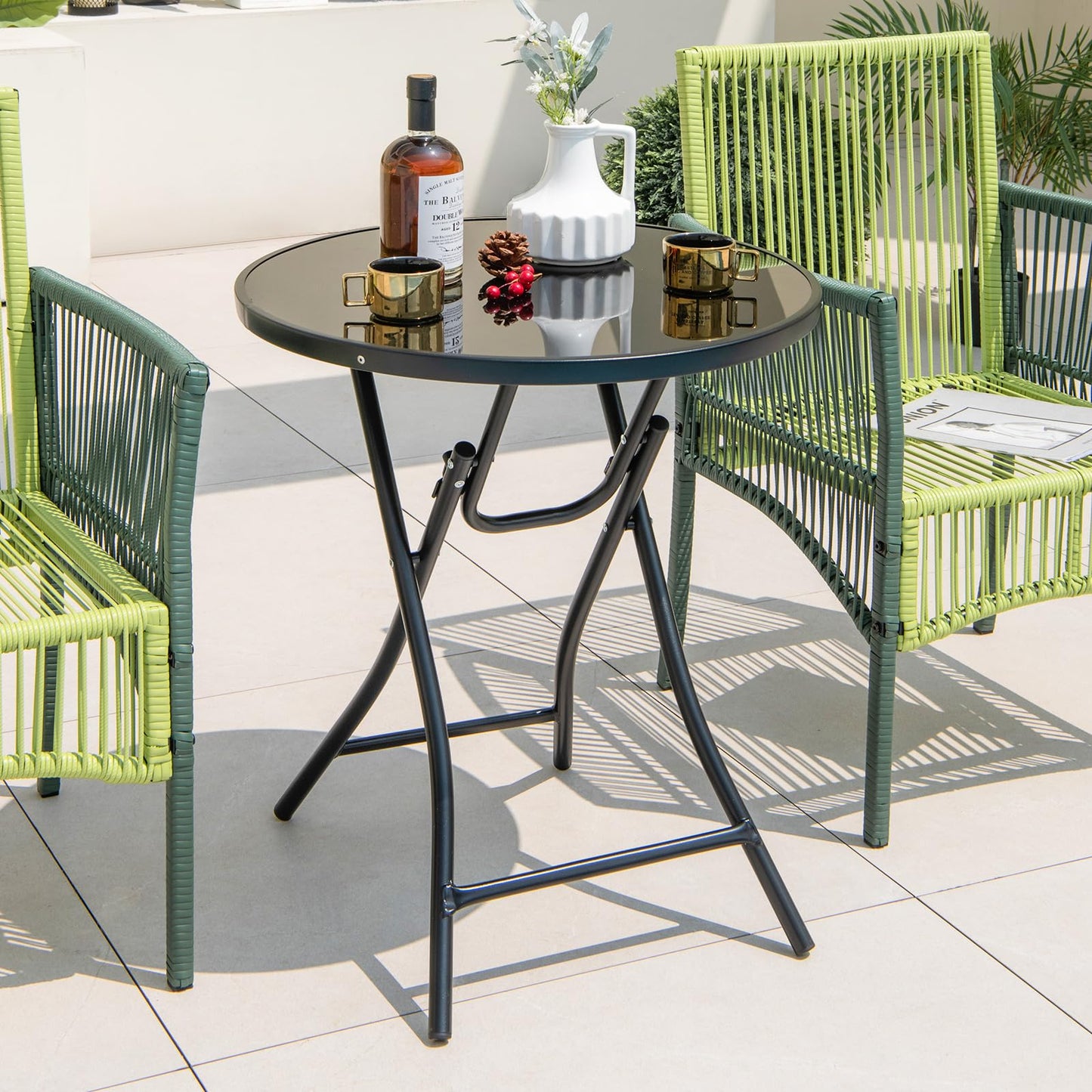 Round Bistro Table with Tempered Glass Tabletop