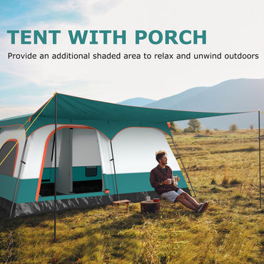 6/8/10-Person Camping Tent with Porch and Rainfly