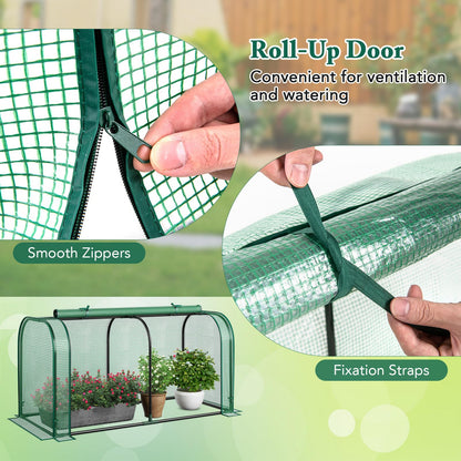 Portable Garden Patio Greenhouse with Roll-up Zipper Door and Waterproof Sun-Protective PE Cover