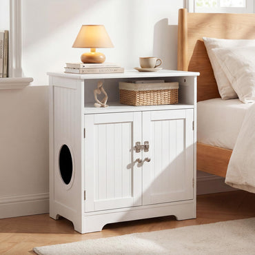 Cat Litter Box Enclosure, Wooden Kitty Hidden Washroom Furniture