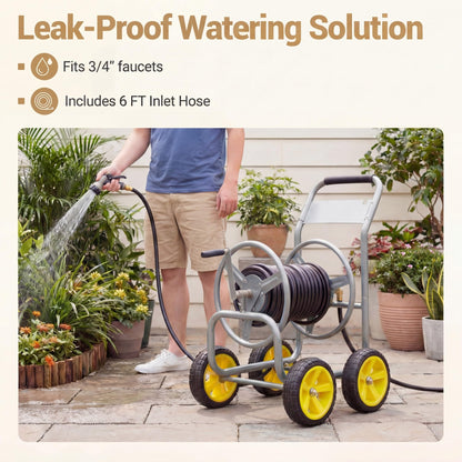 GiantexUK Garden Hose Reel Cart, Heavy-Duty Metal Hose Pipe Trolley with 4 Wheels