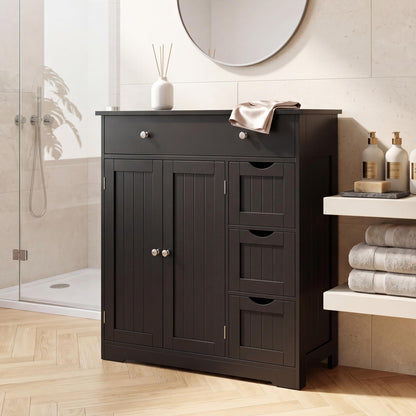 Bathroom Floor Cabinet, Freestanding Wooden Storage Cupboard with 4 Drawers