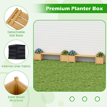 3-in-1 Wooden Planter with Bench, Raised Garden Bed with Seat and Open-ended Bottom