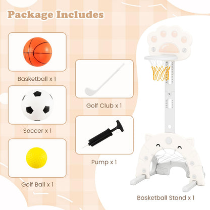 3-in-1 Kids Sports Center Adjustable Basketball Hoop with Soccer Game