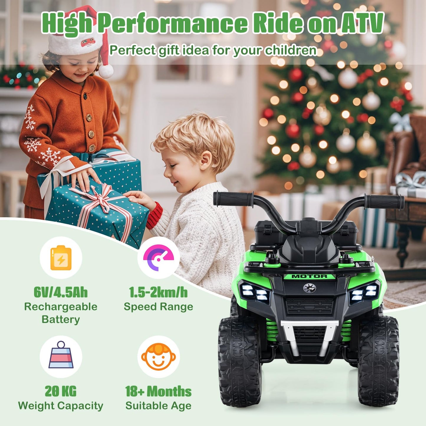 6V Kids Electric Quad Bike with Spray Function and Storage Box