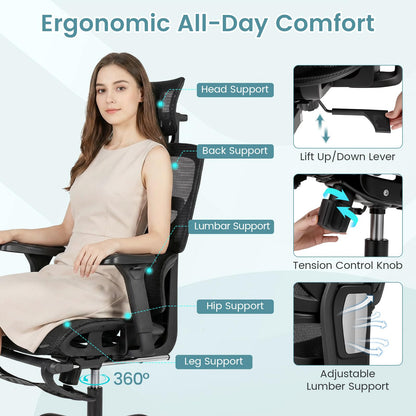 Mesh Office Chair with Footrest, Ergonomic High Back Swivel Computer Desk Chair