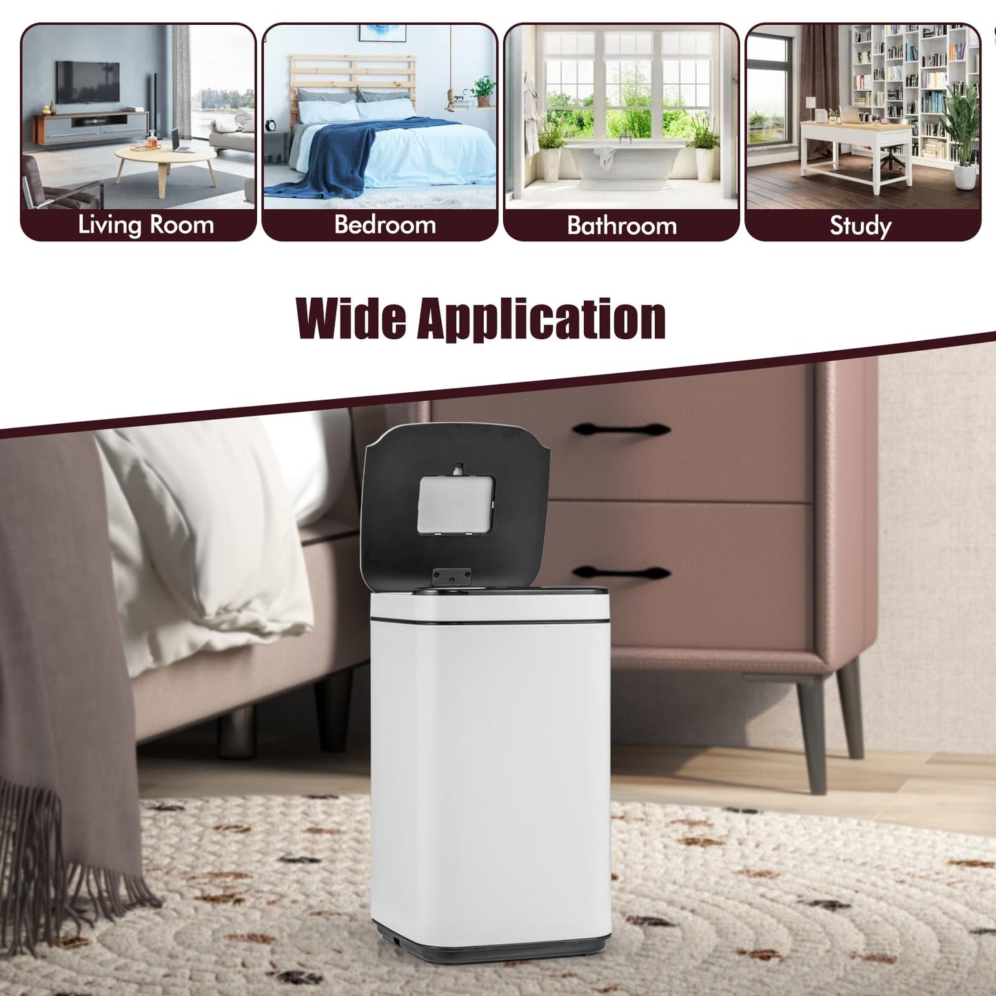 13L Automatic Trash Bin for Home Office Bedroom Bathroom