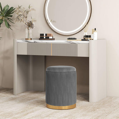 Velvet Storage Ottoman Set of 2 with Gold Stainless Steel Hoop