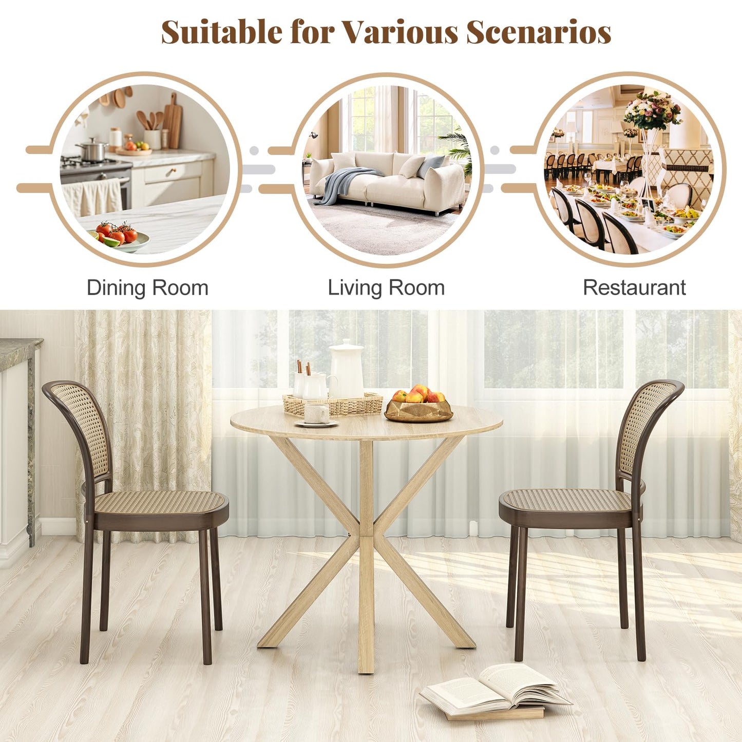 90CM Wood Dining Table with Intersecting Pedestal Base