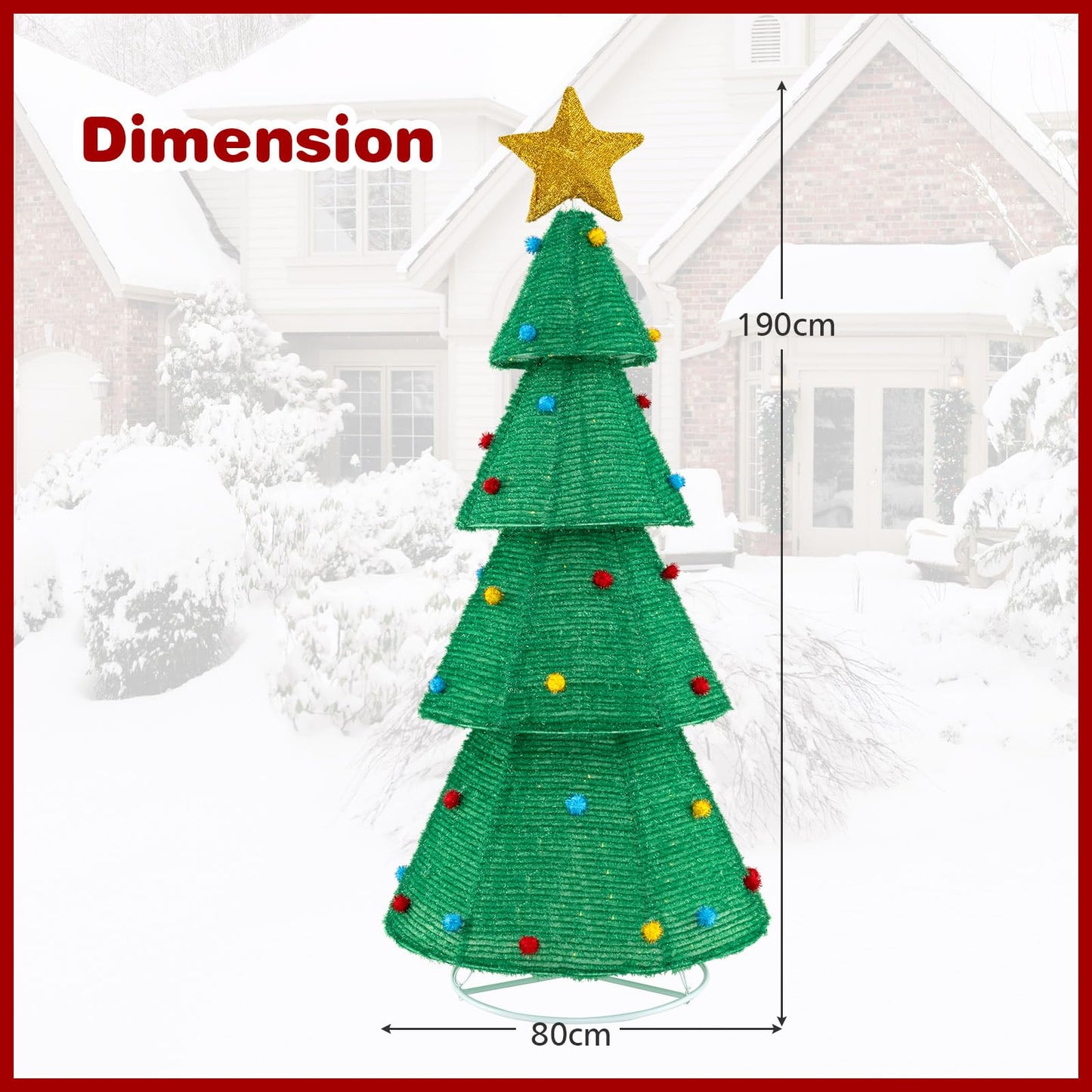 190 CM Lighted Collapsible Christmas Tree with 200 LED Warm Light