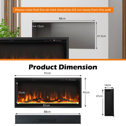 Linear Electric Fireplace with Log and Crystal Decor and Remote Contro