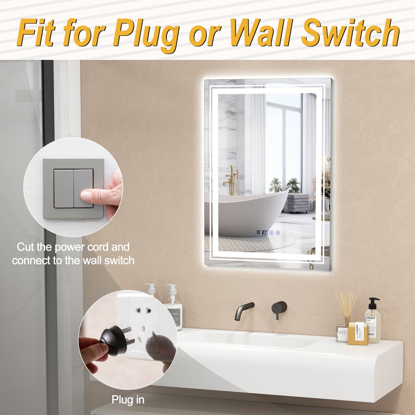 Anti-Fog Bathroom Led Vanity Mirror with 3 Colors 3000-6500K