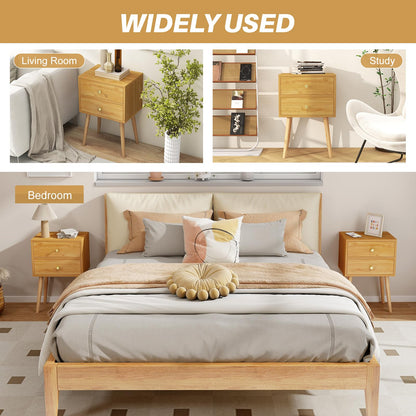 2-Drawer Nightstand with Solid Wood Legs for Bedroom