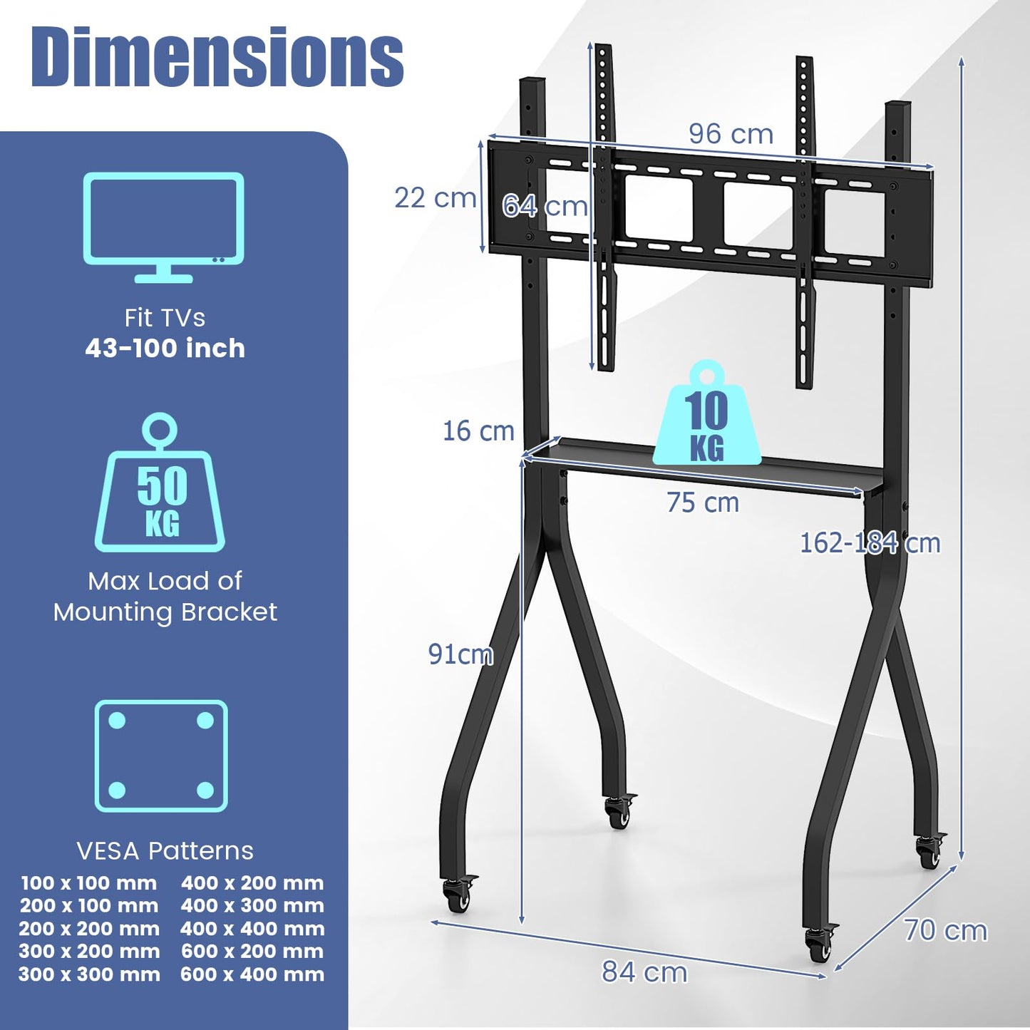 Height Adjustable Floor TV Stand with AV Shelf