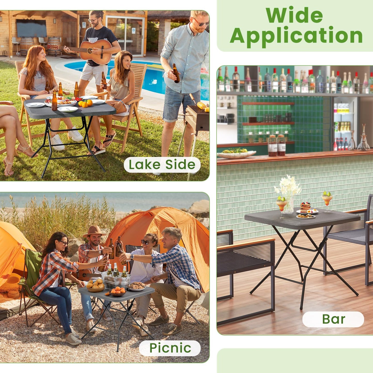 80 x 80 x 75cm Outdoor Portable Square Camping Trestle Table with HDPE Top