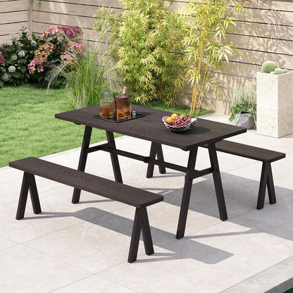 3 Pieces Outdoor Picnic Table and Benches Set for 6 People with 49MM Umbrella Hole