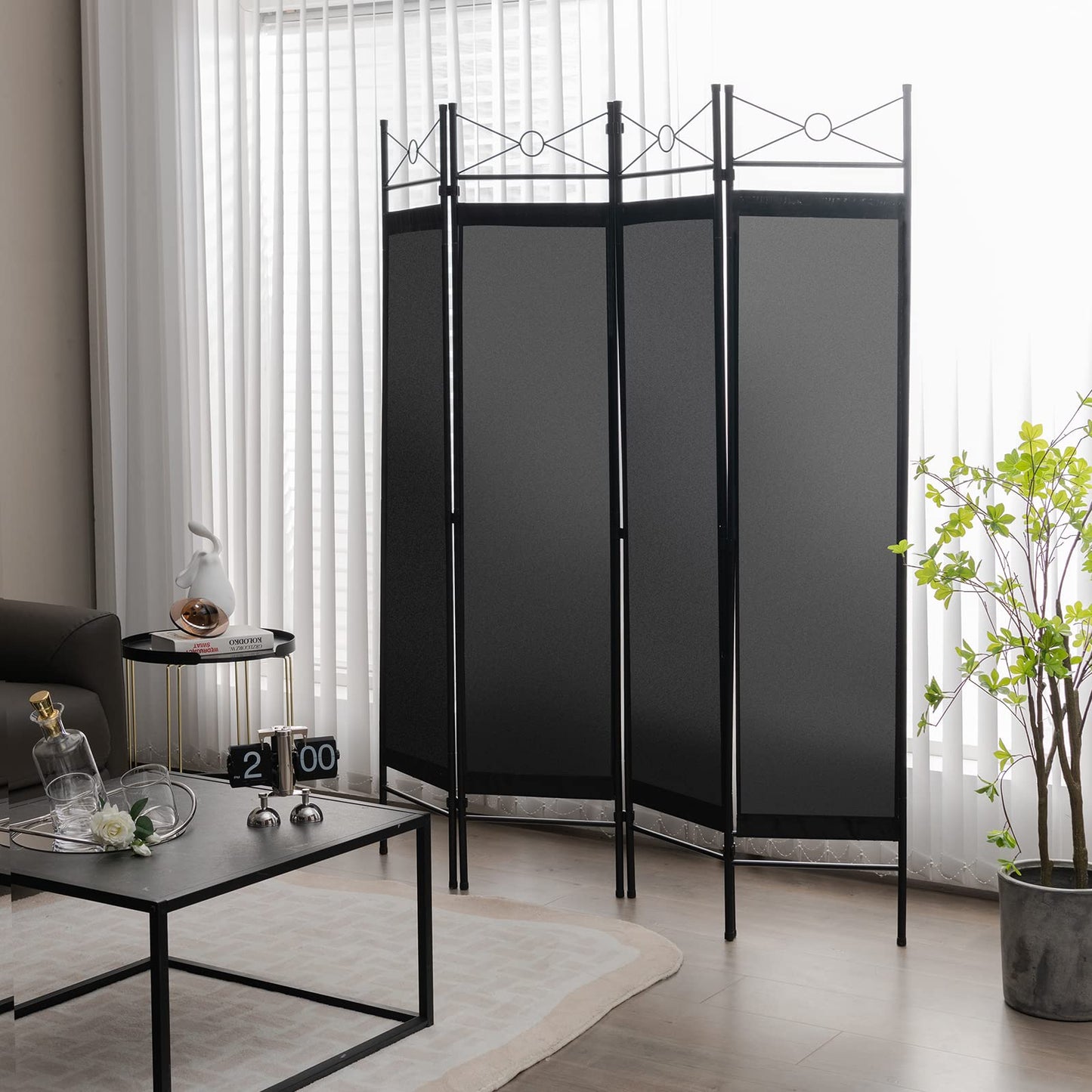 4 Panel Folding Room Divider with Detachable Cloth