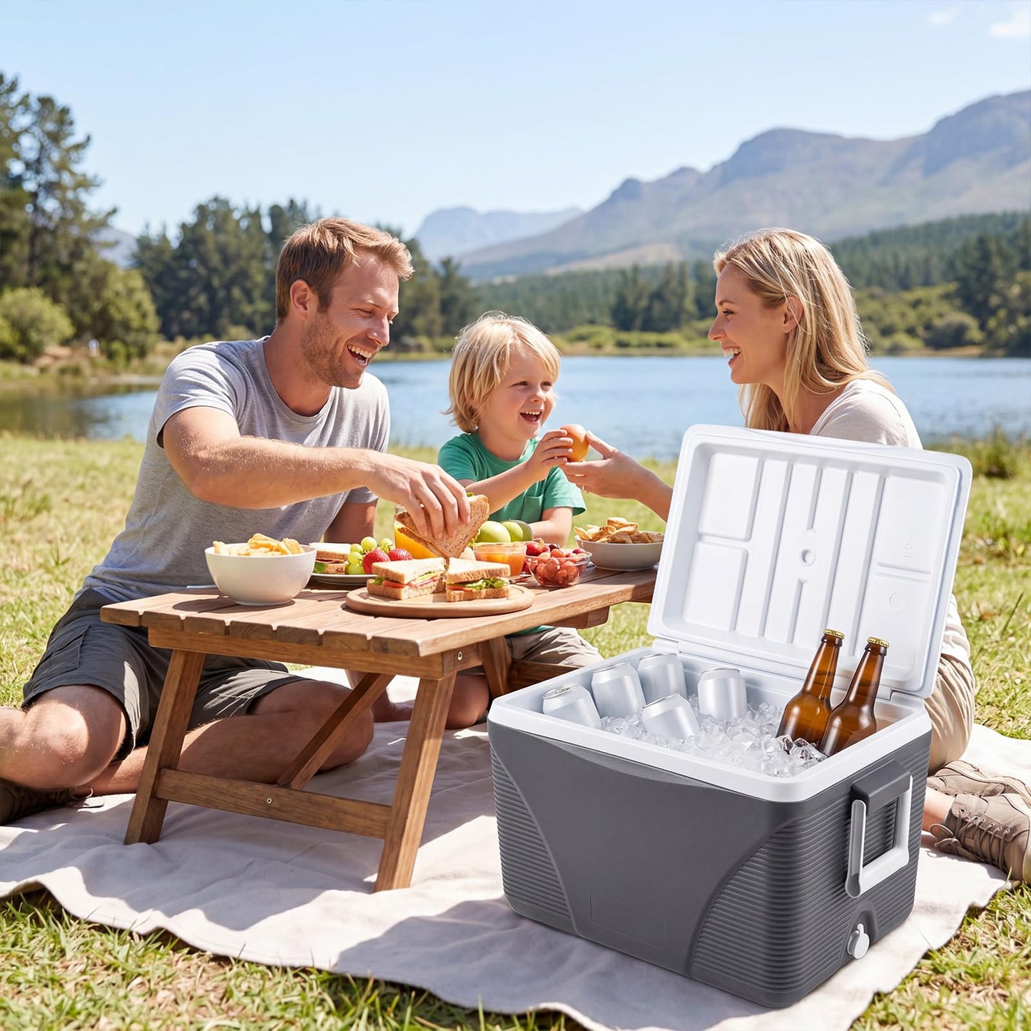41L Insulated Cool Box, Hard Cooler Ice Chest Box for Cold/Hot Food & Drink with Handle