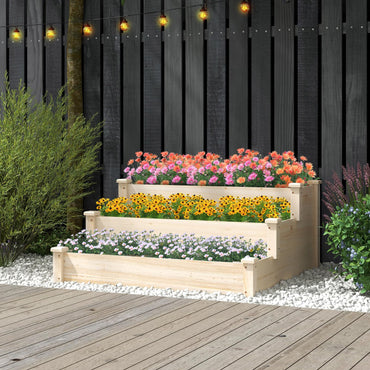 3-tier Fir Wood Raised Garden Bed with Open-ended Base