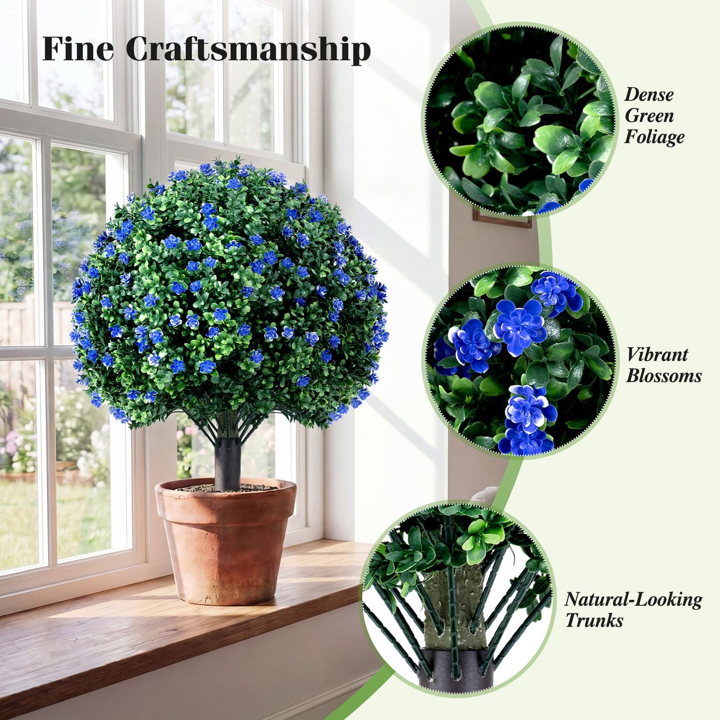 Set of 2 Artificial Topiary Ball Trees, Faux Shrub Bushes with Ground Spikes