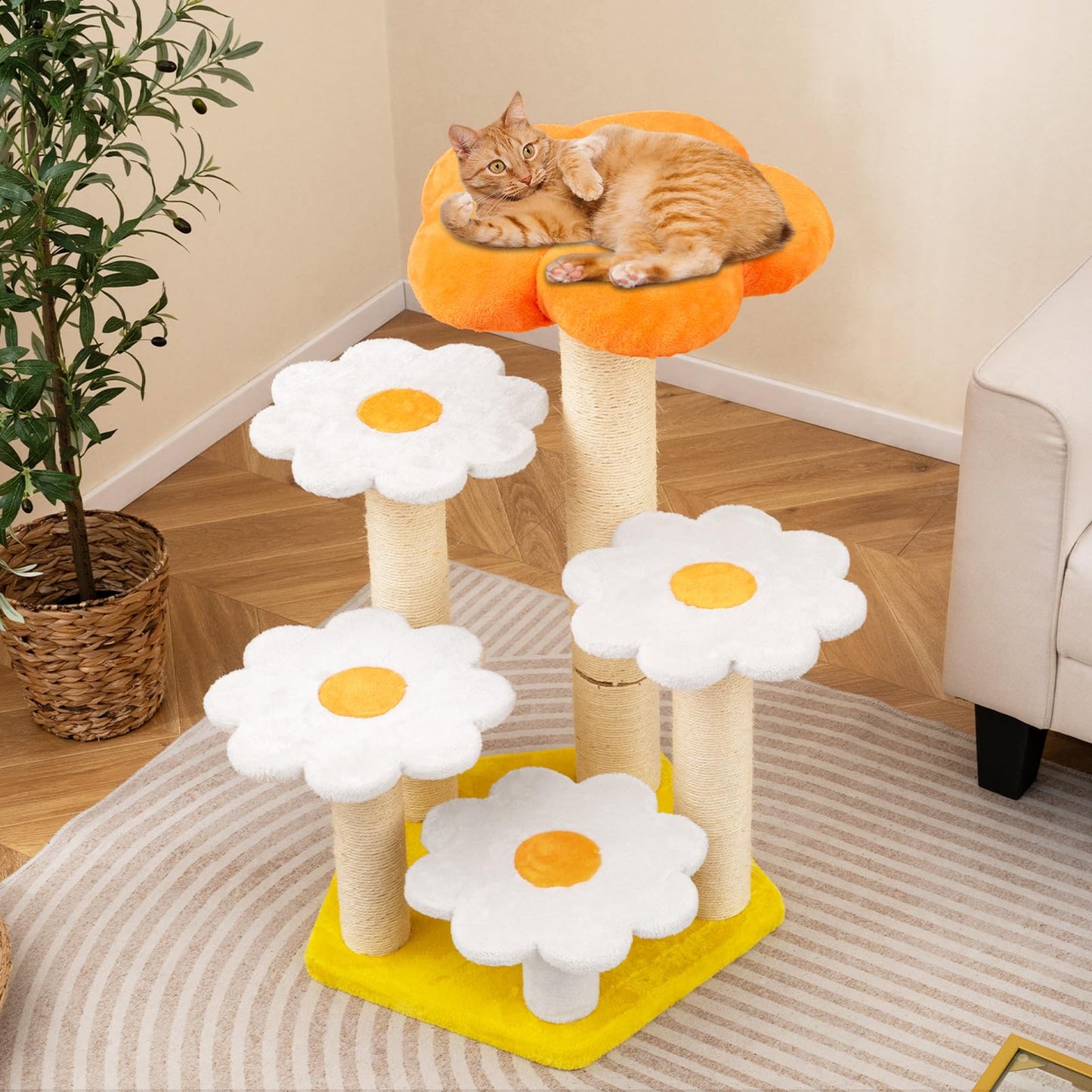 Cute Flower Cat Tree Kitty Tower with Sisal Scratching Posts