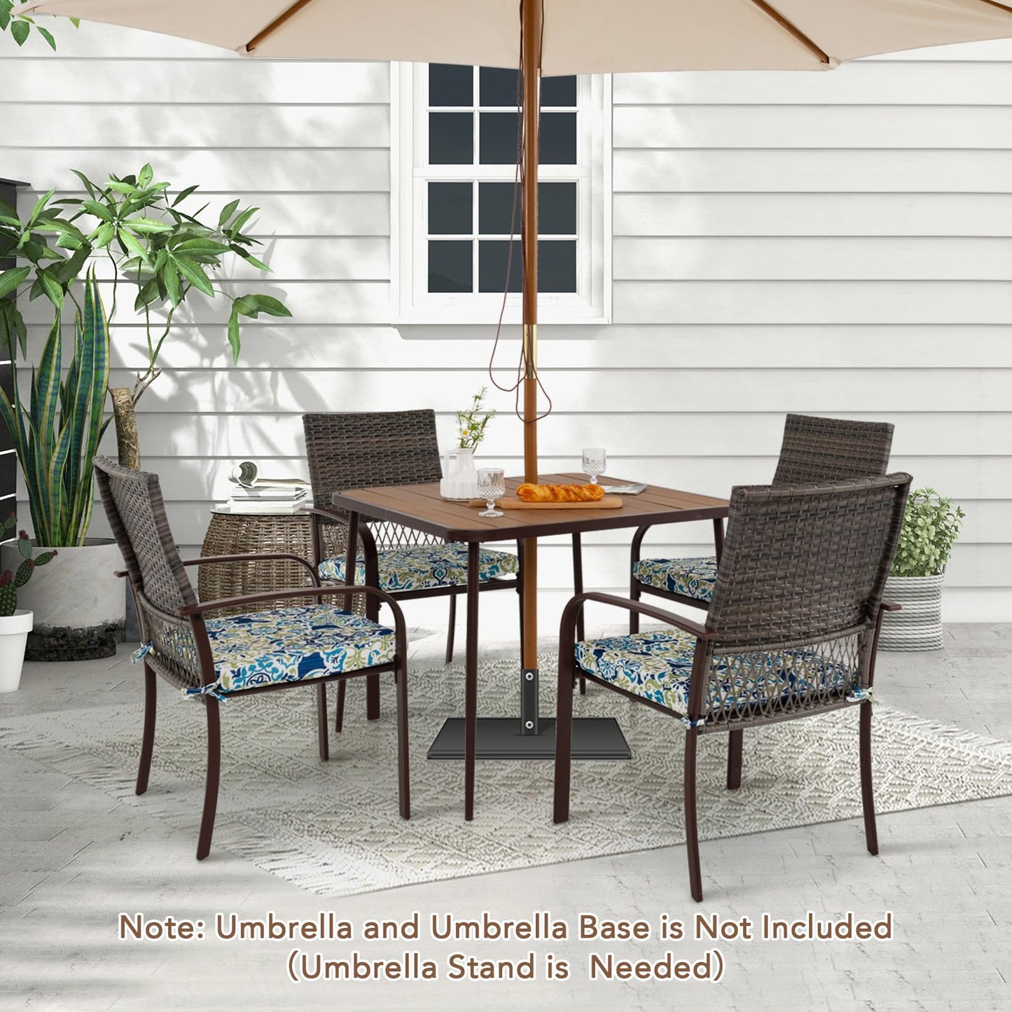 Square Garden Table with 4 Rattan Armchairs