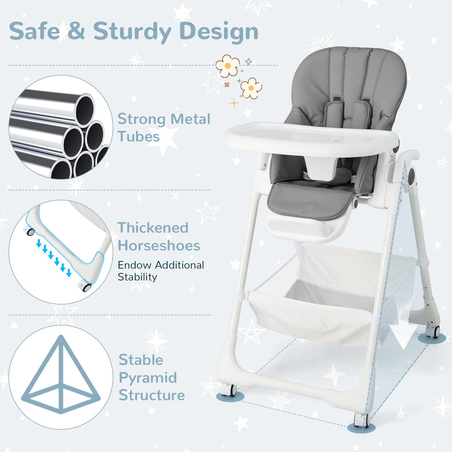 Adjustable Toddlers Highchair with Storage Basket