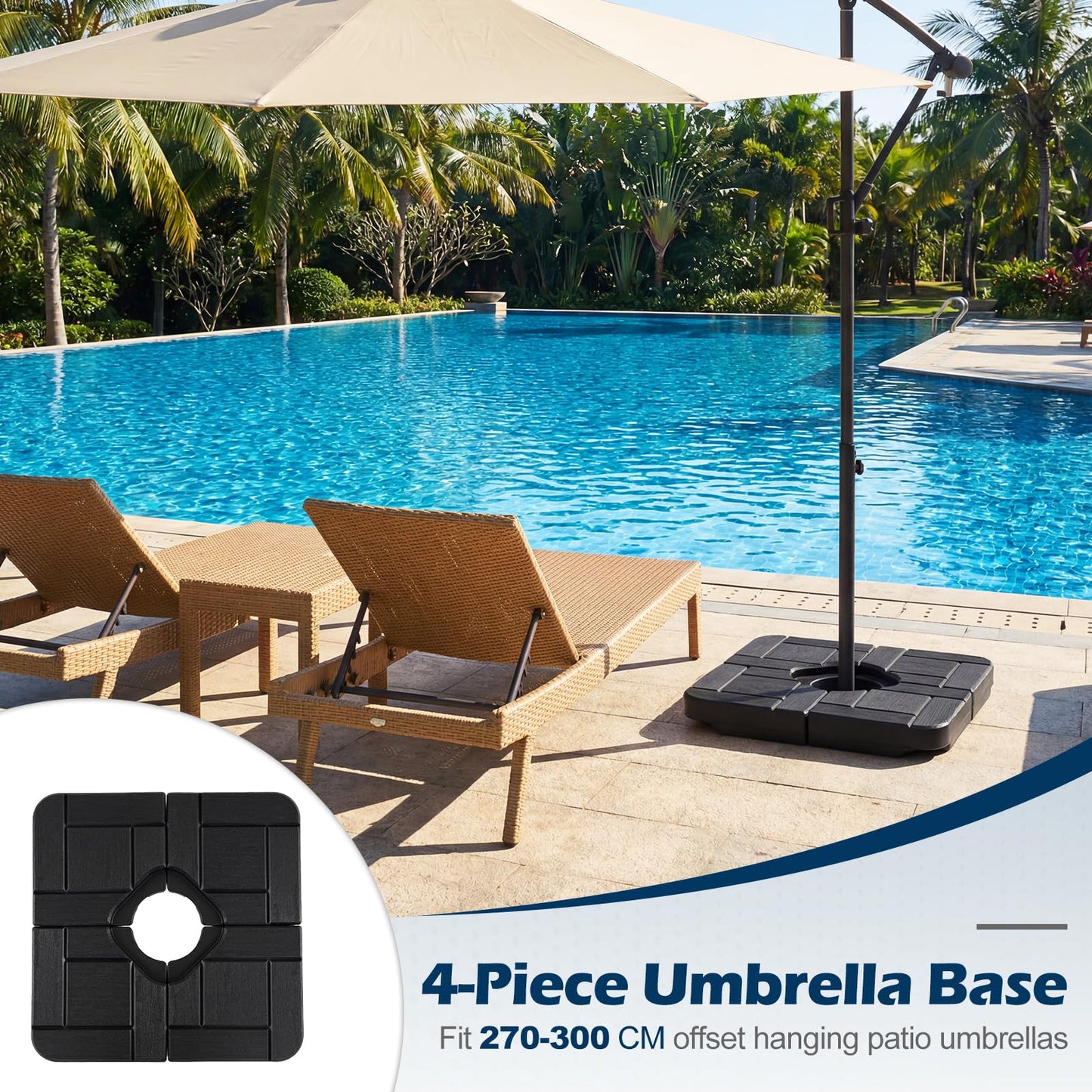 4 Pieces Parasol Base, Water or Sand Filled Heavy Duty Cross Stand Holder