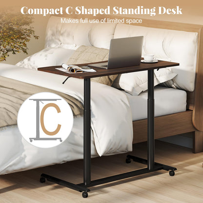 C-Shaped Mobile Standing Desk with Adjustable Height and Lockable Wheels