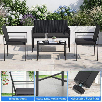 4-Piece Rattan Garden Furniture Set, Patio Conversation Set with Loveseat