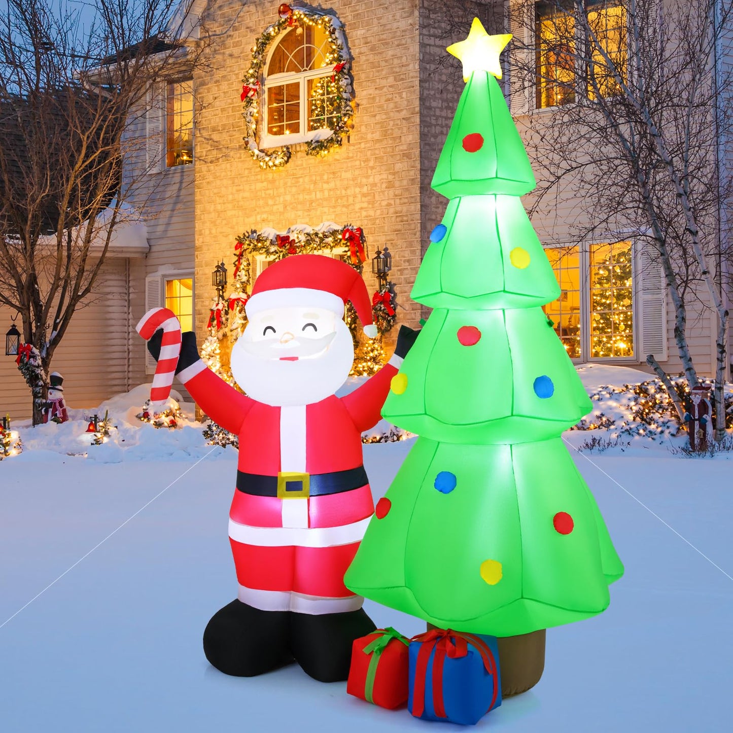 8 Feet Inflatable Christmas Tree with Santa Claus & Gift Boxes