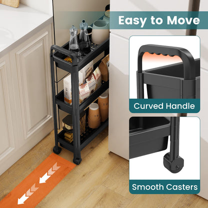 Slim Rolling Storage Cart 3/4-Tier Bathroom Organizer with Handles and Wheels
