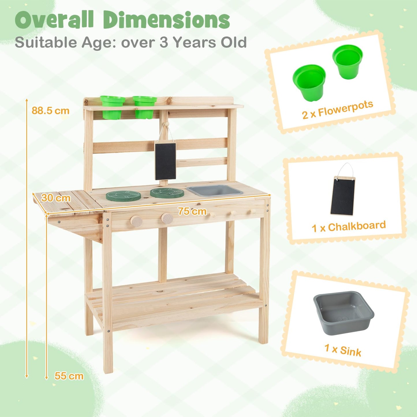 Mud Kitchen, Outdoor Kids Play Kitchen with Stoves, Sink, Rotation Knobs