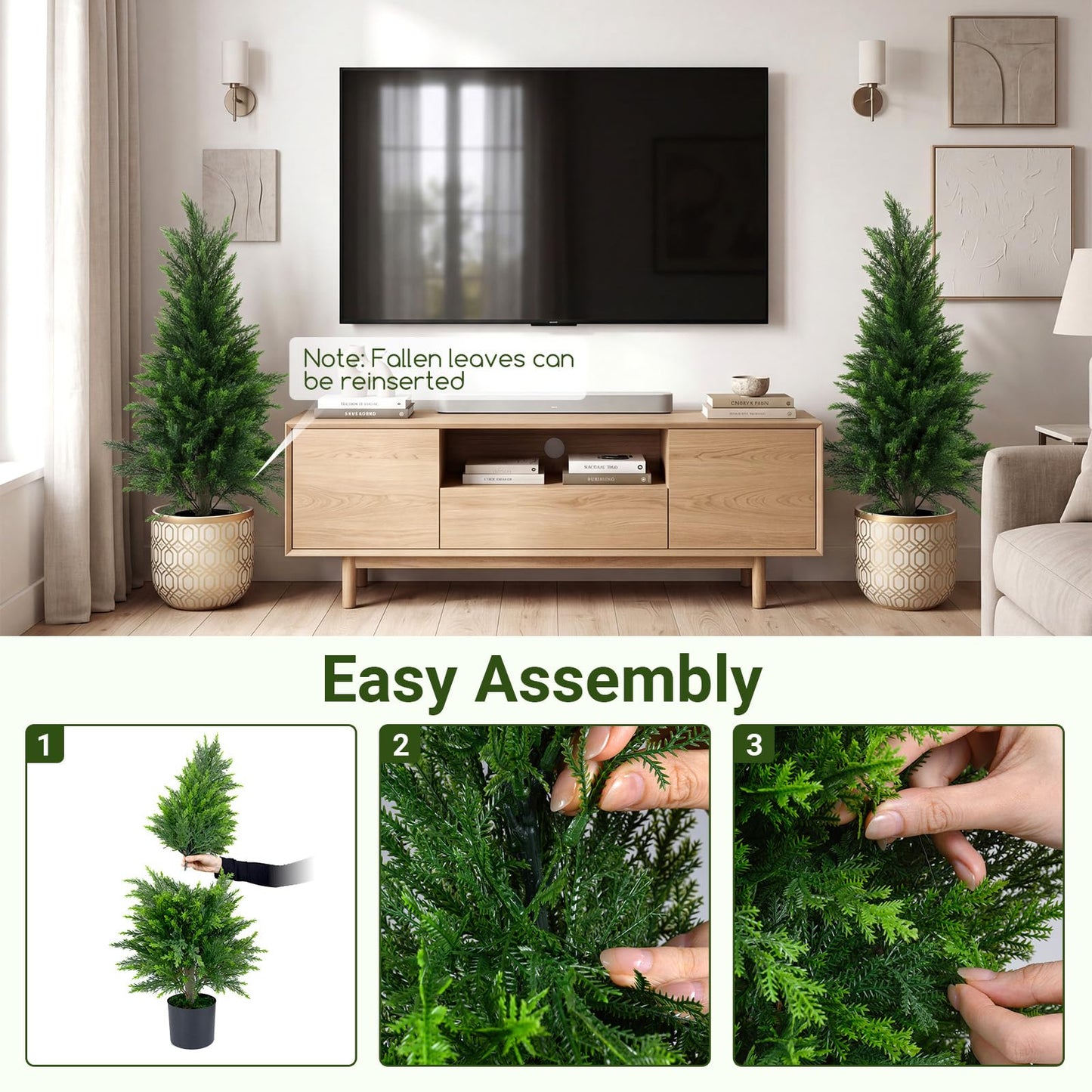 90CM/120CM Artificial Topiary Cedar Cypress Tree, Indoor Outdoor Fake Tree with Cement Plastic Pot
