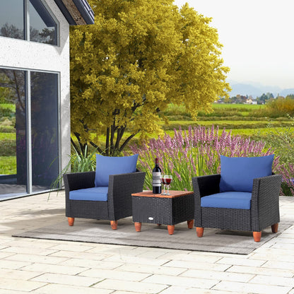Sectional Patio Bistro Set with 2 Cushioned Sofas and 1 Acacia Table