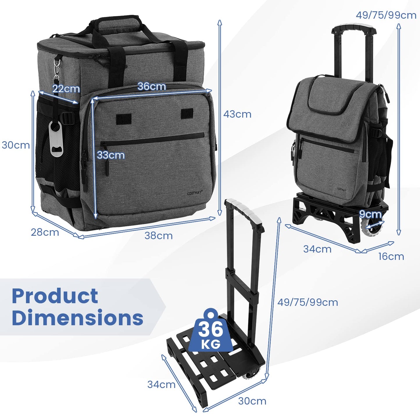 50-Can Large Rolling Cooler with Adjustable Handle and Bottom Plate