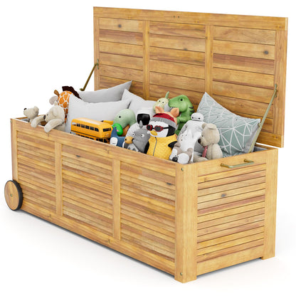 180L Acacia Wood Deck Boxes with Wheels and Waterproof Cover