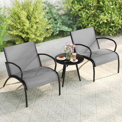3 Piece Patio Chair Set Metal Aluminum Wide Armchair and Table Set