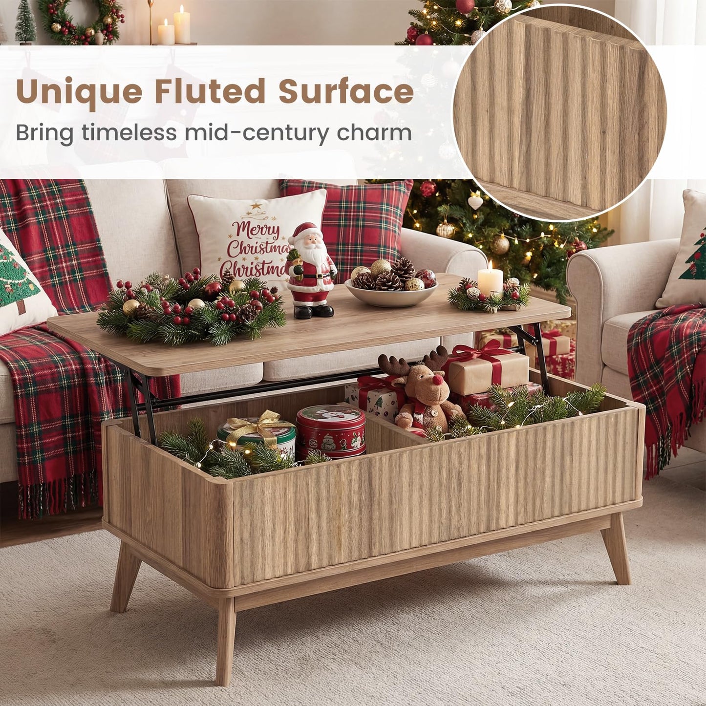 Lift Up Top Coffee Table, 110cm Rectangle Lifting Cocktail Center Table Unit