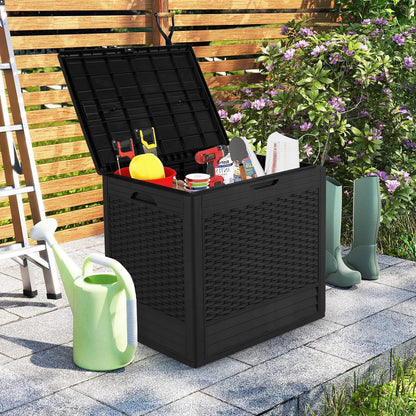 96 L Outdoor Storage Box with Rattan Patterns and Lockable Lid