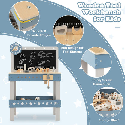 Kids Wooden Play Workbench with Blackboard and Tool Parts Set