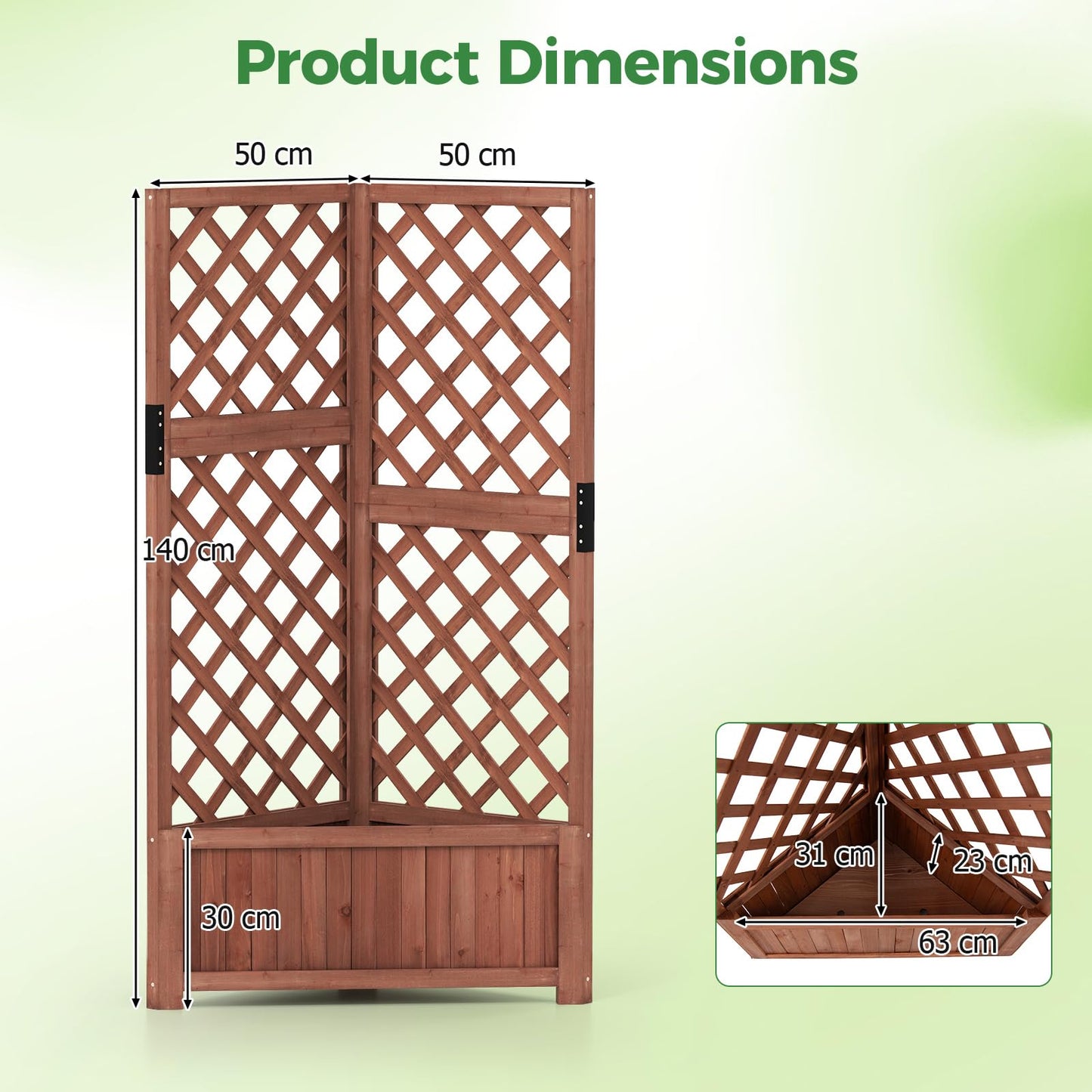 Wooden Planter with Trellis, Corner Raised Garden Bed with Drainage Holes
