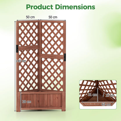 Wooden Planter with Trellis, Corner Raised Garden Bed with Drainage Holes