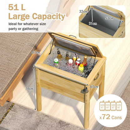 Giantex Wooden Patio Cooler 51L Outdoor Beverage Cooler with 3 Handles Drainage Cap