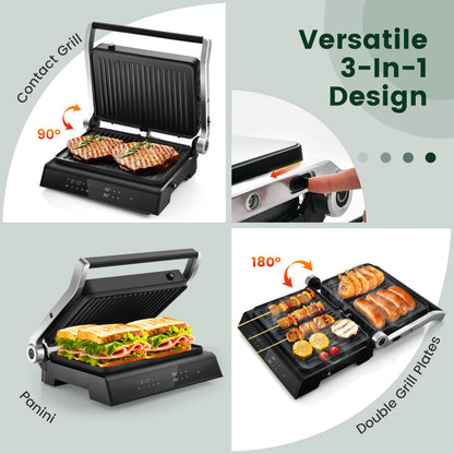 3 in 1 Indoor Grill with 180-degree Opening Design and 5 Auto Cooking Modes