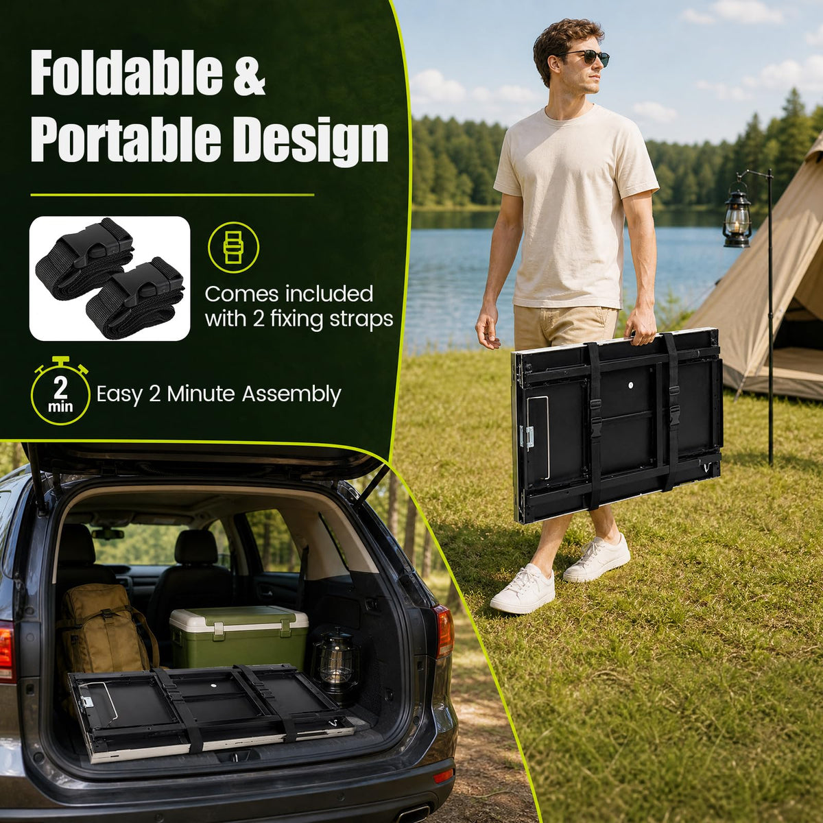 3ft Folding Camping Table for Picnic, BBQ, Parties, Portable Design