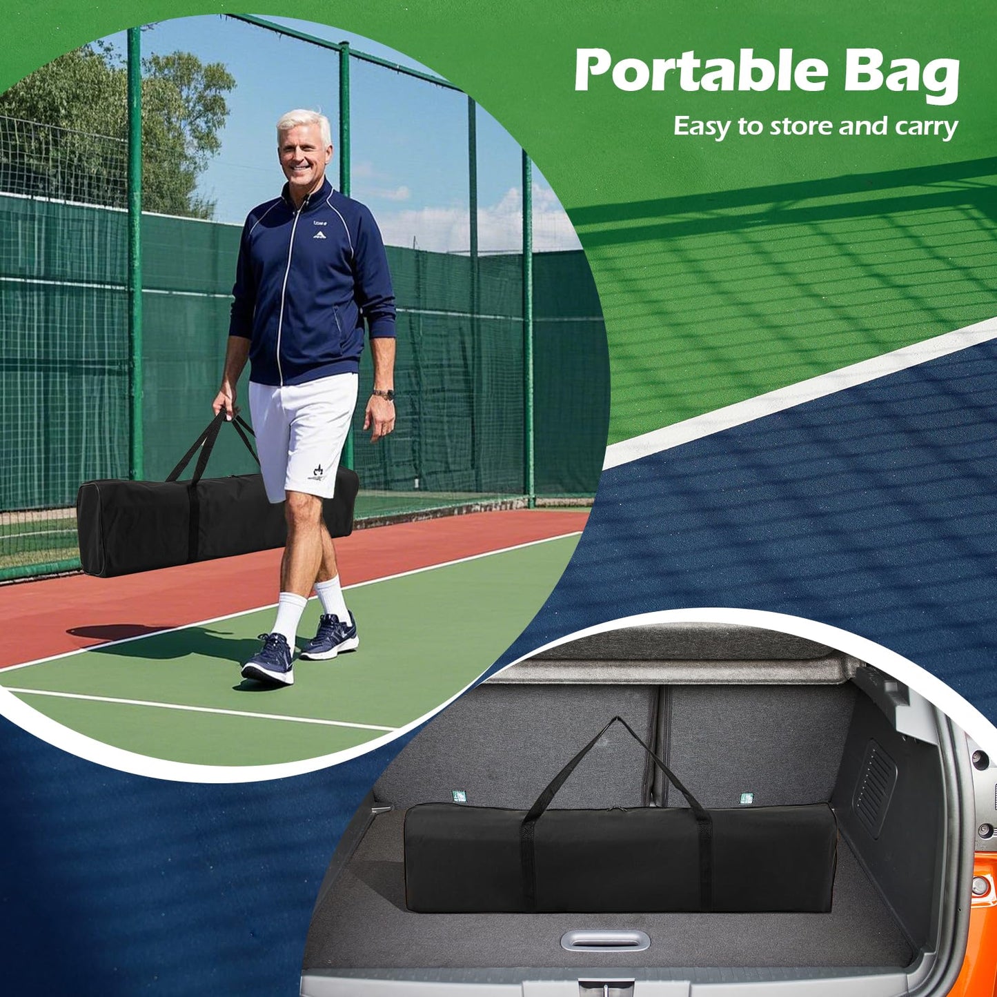 Portable Regulation Size Pickle Ball Net System with 6 Lockable Wheels