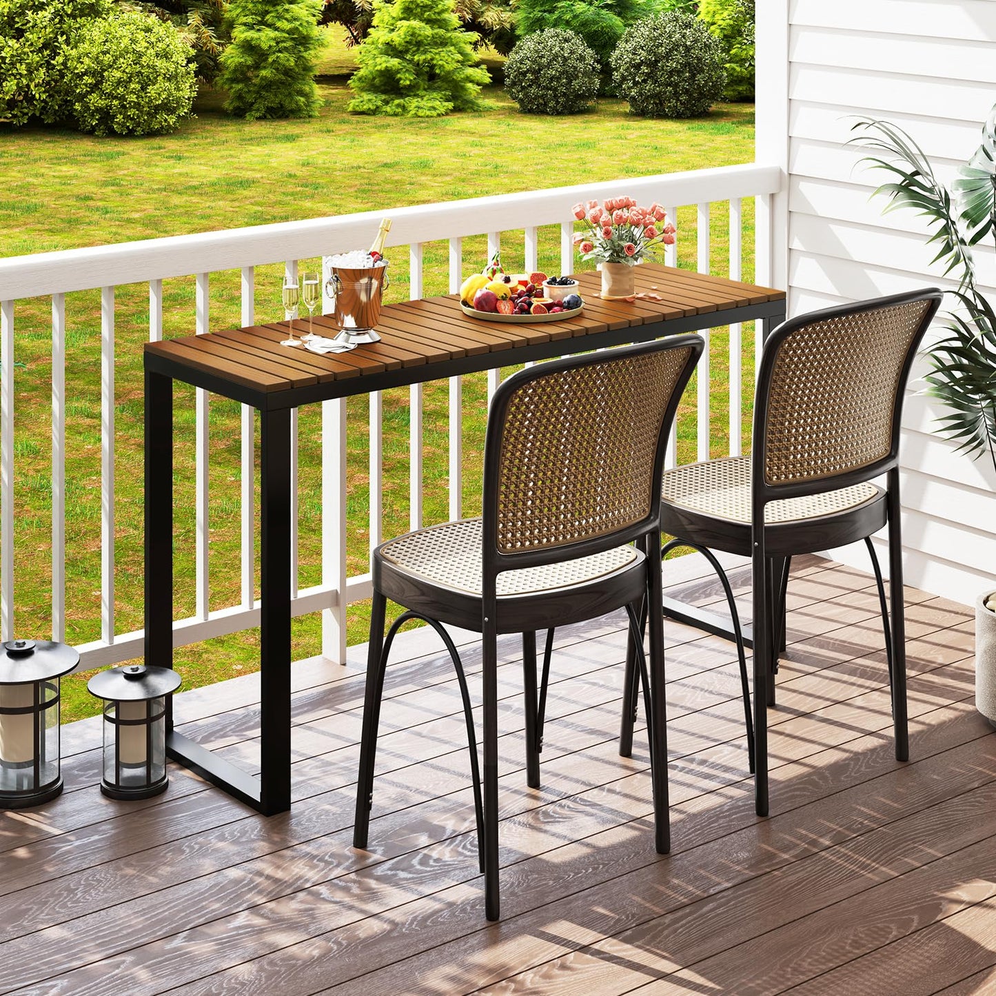 6-Person Metal Frame Rectangular Garden Table with WPC Slat Tabletop