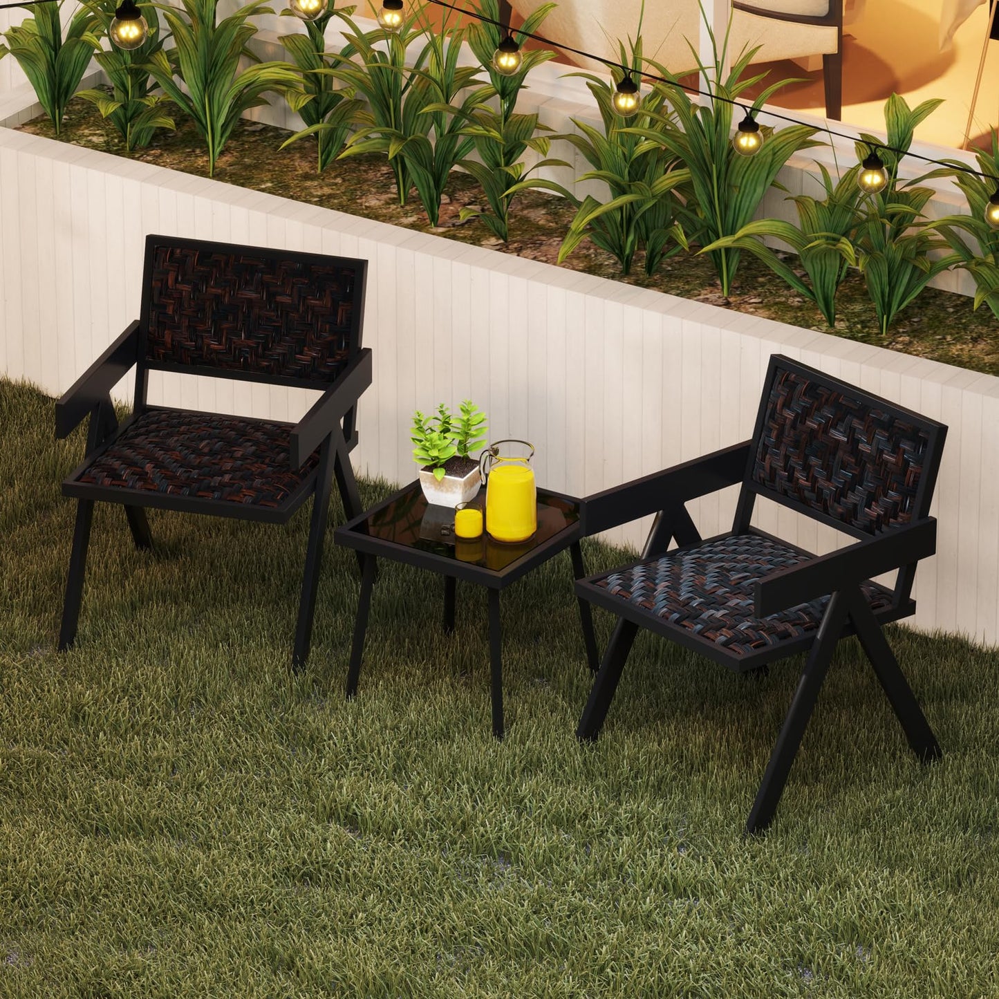 PE Rattan Garden Table and Chairs Set with Quick-Drying Foam